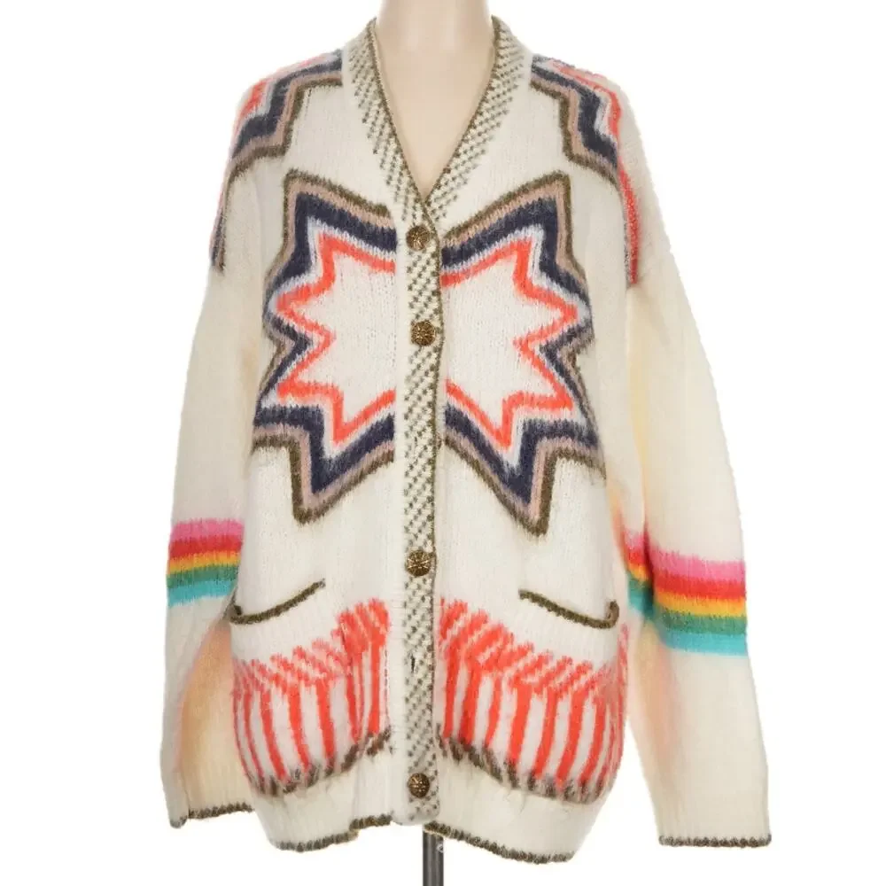 Vita Grace Carousel Oversized Fairisle Cardigan Mohair Wool Blend One Size